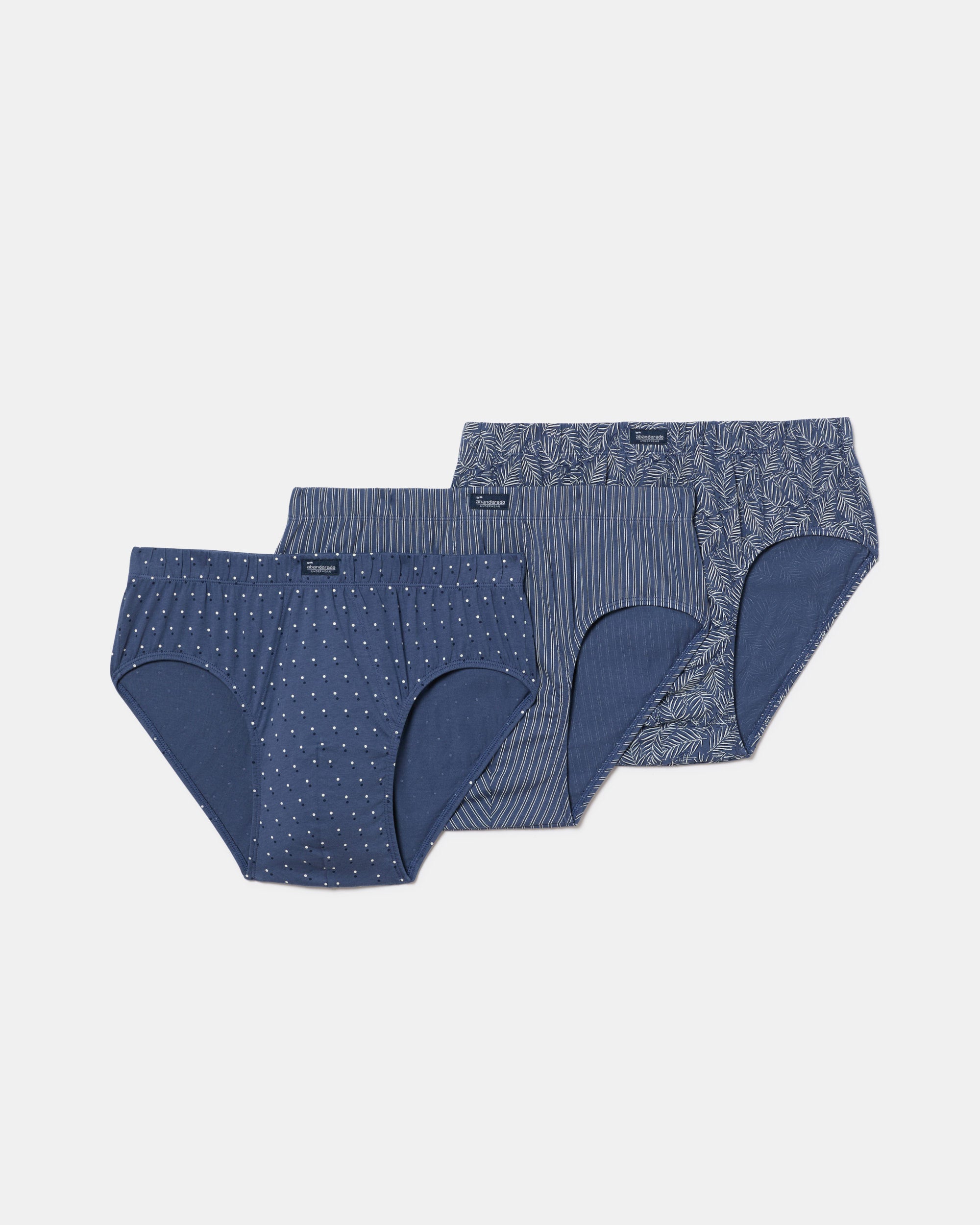 Abanderado Pack 3 Slips Semicortos Algodón 100% Estampados azul palma y puntos hombre