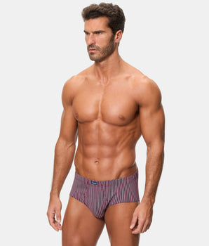 Pack 3 Slips Abiertos Algodón 100% Estampados granate y azul rayas hombre