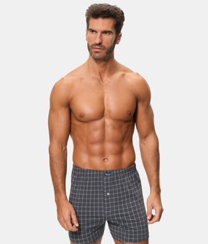 Pack 2 Bóxers Abiertos Algodón 100% Estampados gris con puntitos y cuadros hombre