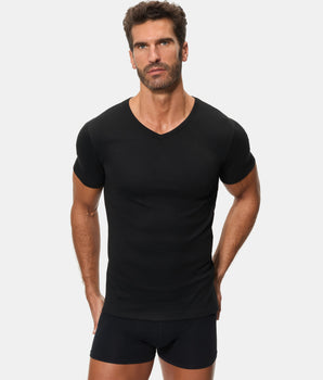 Camiseta Térmica Manga Corta Cuello Pico Algodón 100% negra hombre