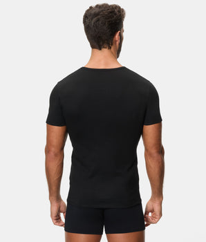 Camiseta Térmica Manga Corta Cuello Pico Algodón 100% negra hombre