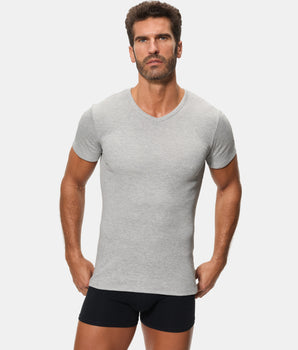 Camiseta Térmica Manga Corta Cuello Pico Algodón 100% gris oscuro hombre