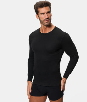 Camiseta Térmica Manga Larga Cuello Redondo Algodón 100% negra hombre