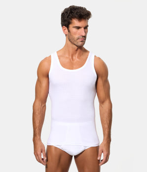 Camiseta de Tirantes Corte Clásico Tejido Canalé Algodón 100% blanca hombre