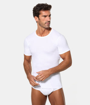 Pack 4 Camisetas Manga Corta Corte Clásico Tejido Canalé Algodón 100% blancas hombre