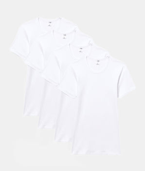 Pack 4 Camisetas Manga Corta Corte Clásico Tejido Canalé Algodón 100% blancas hombre