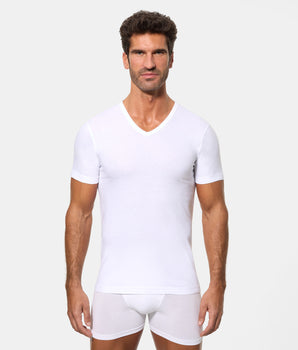Pack 4 Camisetas Manga Corta Cuello Pico Algodón 100% blancas hombre