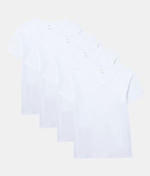 Pack 4 Camisetas Manga Corta Cuello Pico Algodón 100% blancas hombre