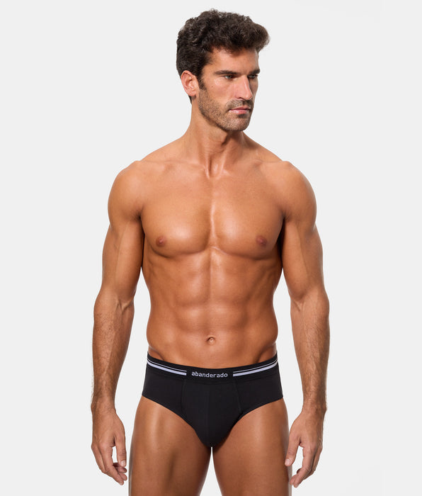 Abanderado Slip Cerrado Técnico Cintura Extra Suave Algodón Elástico negro hombre