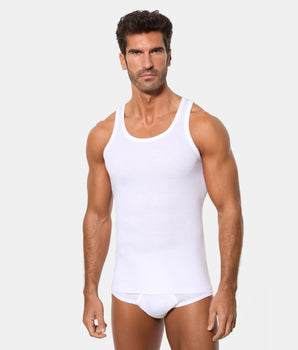 Camiseta de Tirantes Clásica Canalé Algodón 50% Poliester 50% blanca hombre