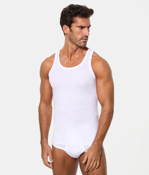 Camiseta de Tirantes Clásica Canalé Algodón 50% Poliester 50% blanca hombre