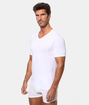 Camiseta de Manga Corta Cuello Pico Tecnología Termorreguladora Regul'activ Algodón Elástico blanca hombre