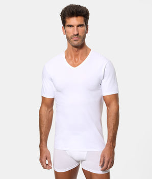 Camiseta de Manga Corta Cuello Pico Tecnología Termorreguladora Regul'activ Algodón Elástico blanca hombre