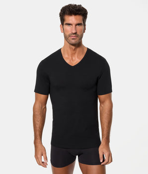 Camiseta de Manga Corta Cuello Pico Tecnología Termorreguladora Regul'activ Algodón Elástico negra hombre