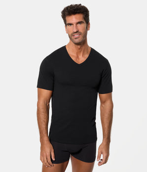 Camiseta de Manga Corta Cuello Pico Tecnología Termorreguladora Regul'activ Algodón Elástico negra hombre