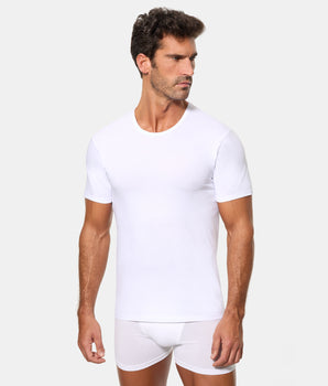 Camiseta de Manga Corta Cuello Redondo Tecnología Termorreguladora Regul'activ Algodón Elástico blanca hombre