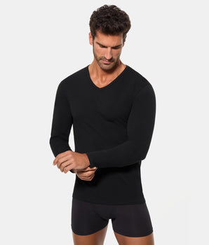 Camiseta de Manga Larga Cuello Pico Tecnología Termorreguladora Regul'activ Algodón Elástico negra hombre