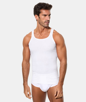 Camiseta de Tirantes Algodón 100% Tejido Canalé blanca hombre